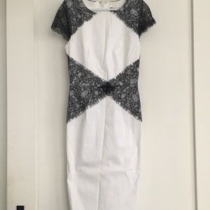 Fitted White and Black Lace Dress